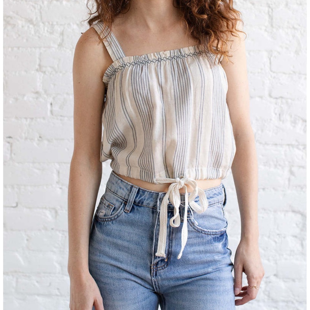 Pact Coastal Smock Tank Off White Striped Size L Women’s Organic Cotton